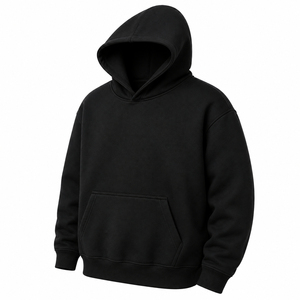 Sudadera con Capucha Negra para Hombre, de Forro Polar, Manga Larga, Casual, Color Sólido, Corte Regular, Diseño Liso, Tejida - Product Image 1