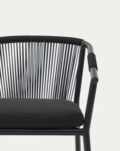 Chaise de salle à manger moderne minimaliste en teck noir écologique de qualité supérieure avec revêtement en similicuir et dossier en corde - Product Image 4