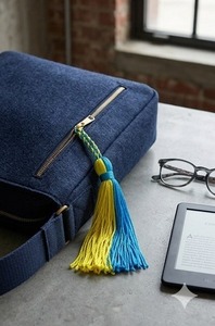 Bohemian Fabric Clutch With Blue And Yellow Tassel Decorative Pouch For Bathroom Home Decor Indoor Use - Product Image 3