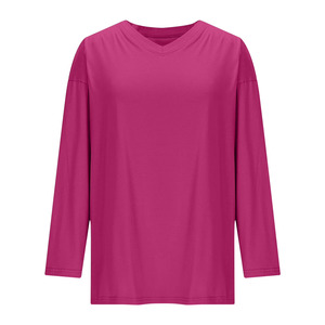 Camiseta Blusa de Poliéster para Mujer, Tallas Grandes, Casual, Tie Dye, Sólida, Manga Larga, Cuello Redondo, Antiarrugas, con Logotipo Bordado en 3D, Ajuste Holgado - Product Image 1
