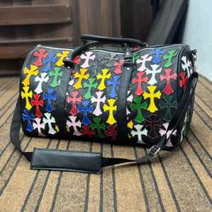 Bolsa de Viaje de Cuero Directo de Fábrica con Cierre de Cremallera con Patrón Cruzado Colorido, Bolsa de Fin de Semana de Gran Capacidad - Product Image 5
