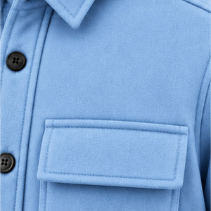 Chaqueta casual con capucha para hombre, color azul claro, con botones frontales, manga larga, con bolsillos en el pecho, para ropa de calle y uso diario. - Product Image 4