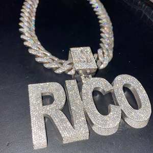 Iced VVS Lab Grown Diamond Letter <b>Pendant</b> 925 Sterling <b>Silver</b> <b>Initial</b> Charm Micro Insert Hip Hop Jewelry - Product Image 2