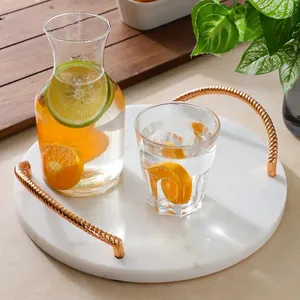 Luxury Round White Marble Serving <b>Tray</b> <b>with</b> Rose Gold <b>Handles</b> Portable Multifunction Kitchen & Living Room Tableware Organizer - Product Image 4