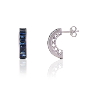 Modernos pendientes de aro en forma de C de plata de ley 925 con zafiro azul natural de corte octogonal, piedra de nacimiento de septiembre, para mujer. - Product Image 3