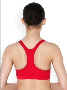 Sujetador deportivo estampado para mujer con espalda cruzada, cuello redondo, soporte medio, transpirable, para fitness y entrenamiento, top deportivo con ribete en contraste rojo - Product Image 2