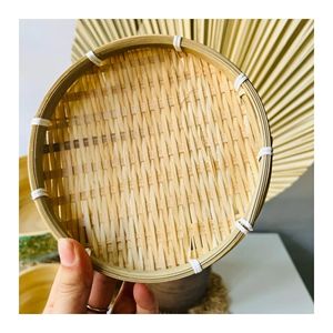 Traditional Handmade <b>Bamboo</b> Tray Round Woven Serving Tray for Food Fruit Bread Display Kitchen and Dining <b>Table</b> - Product Image 2