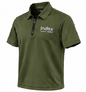 Polo de Manga Corta con Cierre para Hombre, Color Verde Oliva, Logotipo Bordado, Tejido de Punto de Secado Rápido, Estilo Deportivo - Product Image 3