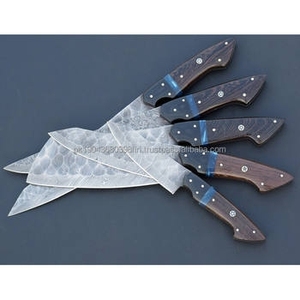 Ensemble de 5 couteaux de chef écologiques avec manche en bois de rose, logo personnalisé, couteaux de cuisine professionnels en acier Damas - Product Image 2
