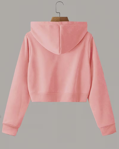 Women's Pink Regular Hooded Zipper Sweatshirt Solid Color Long Sleeve Fleece Breathable Eco-Friendly Winter Wear - Product Image 2