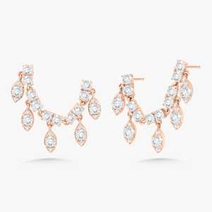 Boucles d'oreilles à double piercing avec chaîne, diamants de laboratoire ronds, style moderne, empilables, fermoir poussoir, bijoux fins élégants en or massif 10k 14k 18k - Product Image 5