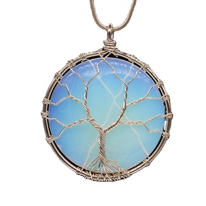 Collier pendentif de guérison en cristal ovale Labradorite arbre de vie fait à la main avec conception de mascotte pour le nouvel an - Product Image 3