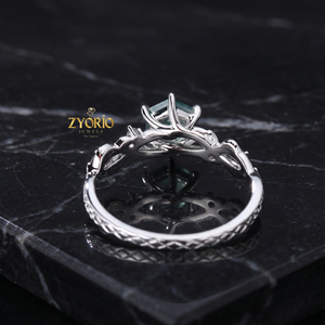 Anillo de Compromiso de Plata 925 con Ágata Musgosa Hexagonal y Diseño de Hojas, Anillo Floral Inspirado en la Naturaleza - Product Image 4