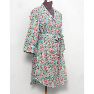 Indian Cotton Digital Printed Floral Pattern Evening Bridal V-Neck 3/4Sleeve Midi long shirt <b>Dress</b> for Women Eco-Friendly - Product Image 5