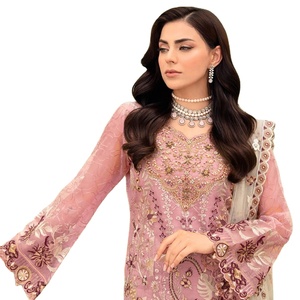 Eid Dresses Heavy Party Dresses pour femmes avec organza brodé Trois pièces Punjabi Costumes par Ramsha Vol M-9 Long Maxi Frock - Product Image 1