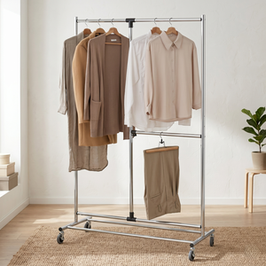 Perchero Moderno de Acero con Ruedas, Resistente y Ahorrador de Espacio para Dormitorio, Sala de Estar, Mueble para el Hogar - Product Image 1