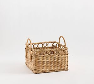 Sustainable Rattan Round Storage <b>Basket</b> With Handles Natural <b>Wicker</b> <b>Laundry</b> <b>Basket</b> Decorative Home Organizer For Bedroom - Product Image 3