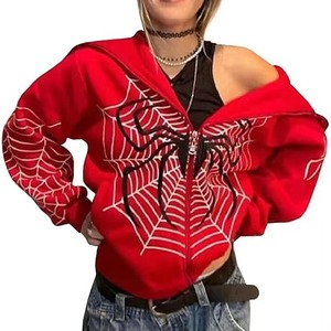 Sweat à capuche oversize en coton tricoté personnalisé avec fermeture éclair intégrale, style streetwear, broderie araignée, polaire, respirant et à séchage rapide pour homme et femme - Product Image 1