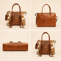 Porte-documents en cuir de vachette à poils, fait main |   Sac de messager pour ordinateur portable Western avec accent Concho, bandoulière amovible, pour cadre dirigeant