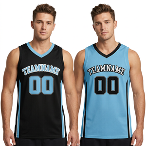 Men's Custom Mesh Basketball Jersey Sleeveless V-<b>Neck</b> Team Number Black <b>Light</b> Blue - Product Image 5