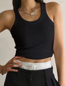 Débardeur décontracté pour femme, col rond sans manches, respirant, confortable, tendance, polyvalent, côtelé - Product Image 3