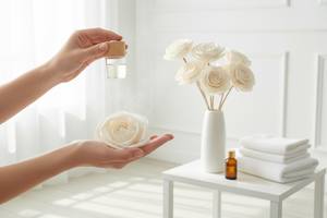 ดอกไม้รักโรส โซล่าวู้ด ขนาด 8-8.5 ซม. ก้านไฟเบอร์จากต้นเซสบาเนีย สำหรับอโรมาเธอราพี ทำด้วยมือ - Product Image 5