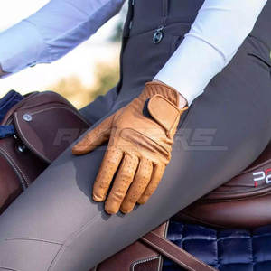 Guantes de equitación de cuero marrón con ventilación perforada en los dedos, control de agarre, entrenamiento, competición, guantes de equitación de verano - Product Image 6