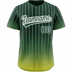 Custom <b>Ombre</b> Green Yellow Baseball Jersey Pinstripes Button Men's Athletic Team <b>Top</b> Digital Printing Short Sleeve Crew Neck 100% - Product Image 1