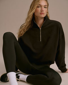 High Quality Premium Sweatshirts Women's Oversized Half <b>Zipper</b> Sweatshirts Cotton Fleece Drop Shoulder Pullover Sweatshirts - Product Image 3
