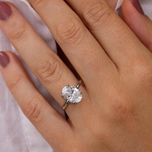 1 CT Oval Solitaire Lab Grown Diamond Ring 14K White Gold Petal Setting 2 MM Straight Band Minimal Bridal Engagement Jewelry - Product Image 6