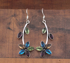 ต่างหูเงินแท้ 925 ประดับพลอยบลูโทแพซและโกเมนธรรมชาติ สไตล์วินเทจ เหมาะสำหรับเป็นของขวัญวันครบรอบแต่งงานหรืองานเลี้ยง - Product Image 3