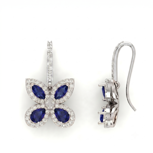 Pendientes de Aro con Forma de Mariposa y Zafiro Azul con Halo de Diamantes, Joyería para Mujer, Estilo Romántico, Diamantes Naturales, Oro de 18K, a la Moda - Product Image 2