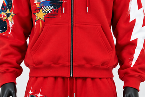<b>Red</b> Solid Heavyweight Full Zip 100% Cotton <b>Hoodie</b> and Track Pants Set Vintage Streetwear for Autumn - Product Image 6