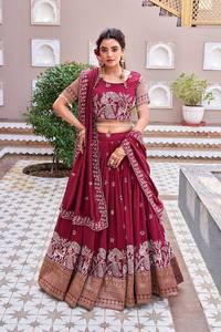 Embroidered <b>Lehenga</b> Choli <b>Women</b> Ethnic Dress Set Reversible Sequin Thread Wedding Party Festival Wear - Product Image 1
