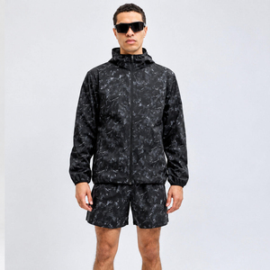 <b>Men</b>’s Lightweight Hooded Windbreaker <b>Set</b> Black Zip Up Jacket And Matching Short 2 Piece Outdoor Premium <b>Set</b> For <b>Men's</b> - Product Image 1