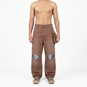 Pantalon de travail ample vintage personnalisé pour homme, en toile de coton biologique 450 GSM, à double genouillère, style urbain vieilli - Product Image 1
