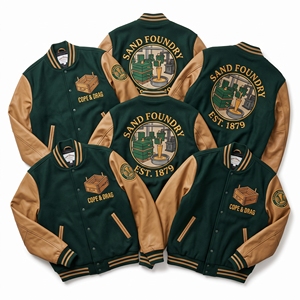 Blouson Bomber Letterman Personnalisé OEM avec Broderie Four Winds Angel, Manteau Universitaire en Laine et Manches en Cuir Crème - Product Image 3