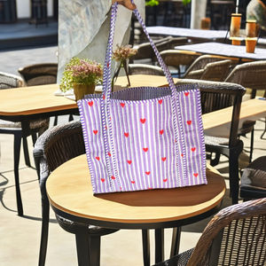 Handmade Quilted Soft Cotton Solid Color Tote <b>Bag</b> Heart Embroidered <b>Shopper</b> Cute Travel Everyday - Product Image 2