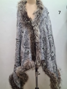Pure wool embroidered jamawar with 4 side Heavy <b>Fur</b> Trim <b>Stoles</b> - Product Image 2