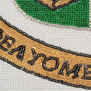 Green Pink and Gold Sequin Embroidery Shield Patch Large Decorative Applique <b>Badge</b> for Jackets Denim Backpacks and Hoodies - Product Image 5