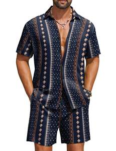 Ensemble chemise et short à rayures tribales pour homme, tenue décontractée d'été, ensemble deux pièces assorti pour les vacances - Product Image 5