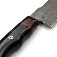 Pisau Koki Damascus Tempa Tangan dengan Finishing Palu, Gagang Resin Merah Hitam, Pisau Masak Dapur, Grosir Langsung dari Produsen