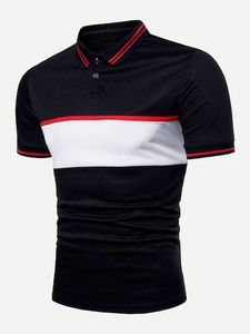 Men's Black Red White Solid Short Sleeve Knitted 100% Cotton Anti-Wrinkle Front Logo Formal <b>Button</b> Design Regular Fit for <b>Shirt</b> - Product Image 1
