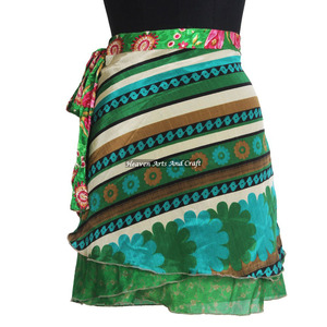 Beach Swimwear Silk Wrap Around Two Layer Reversible Mini Skirt Women's Hippy Silk Sari Magic Wrap Skirt Casual Vintage Style - Product Image 5