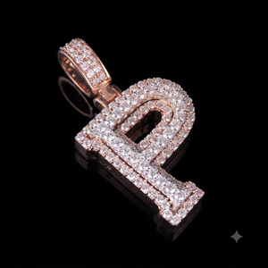 Collier tendance en or rose massif 10 carats avec pendentif lettre initiale personnalisée A-Z sertie de moissanite, cadeau idéal - Product Image 5