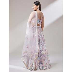 Belle Lavande Paillettes Net Demoiselle D'honneur Lehenga Choli Avec Dupatta - Product Image 5