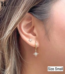 Boucles d'oreilles pendantes minimalistes en forme d'étoile pour femmes, en or 18 carats, style céleste, étoile du Nord, type Huggie - Product Image 6