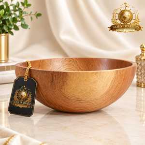 Bol à salade rond en bois d'acacia fait main, grain naturel, grand plat de service en bois, sûr pour les aliments, pour fruits et soupes, ustensile de cuisine, vente en gros - Product Image 3