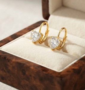 Boucles d'oreilles pendantes en forme de cœur pour femme, diamants de laboratoire, sertissage à griffes, couleur DEF VS VVS, or massif 10k 14k 18k, 2,00 carats par paire, bague fine - Product Image 5