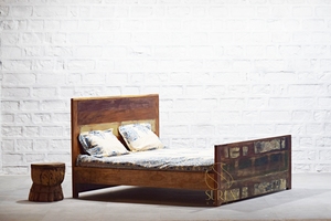 Rustic Solid Rosewood Contemporary Farmhouse <b>Bed</b> with Carved Headboard Eco-Friendly Durable Hotel Furniture for Bedroom Use - Product Image 3